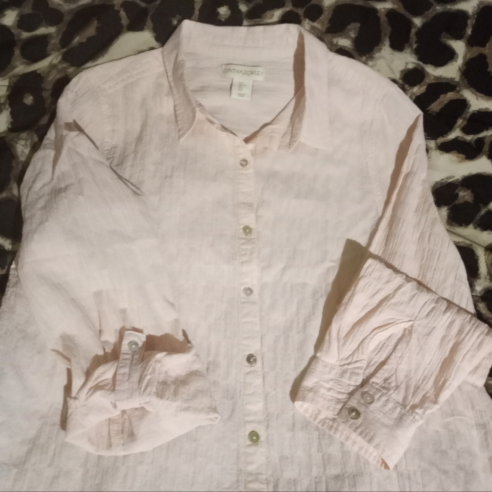 Cynthia Rowley Lg Waffle Full Button Blouse with Convertible Sleeves PeachPink